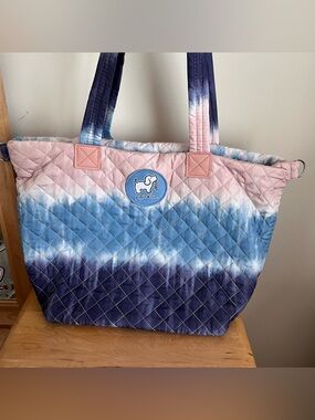 puppie love tie-dye quilted tote bag